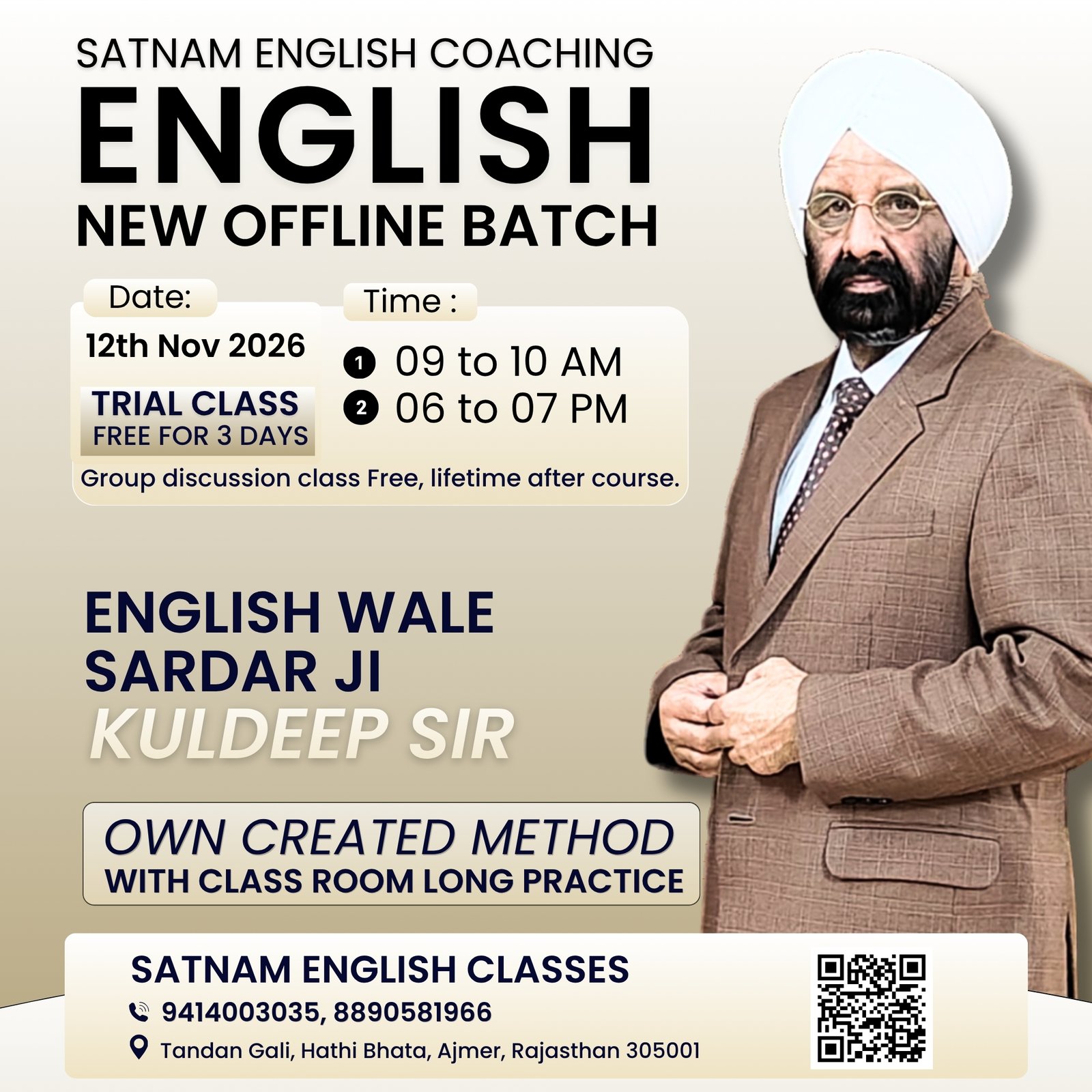 New Offline English Speaking Batch in Ajmer Starting 12 November 2026 | Satnam English Classes